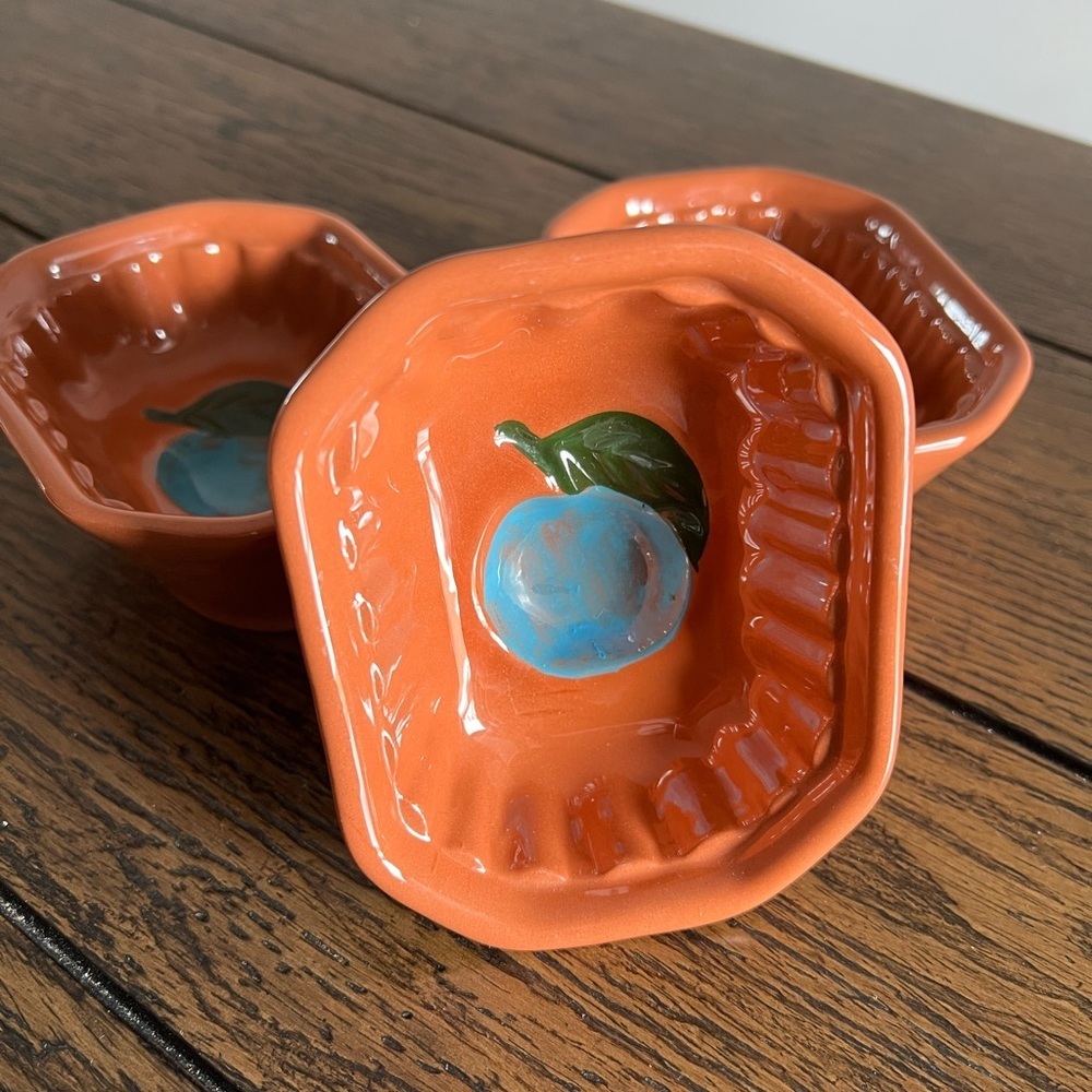Vintage Stangl Pottery Jello Molds Set Of 3 Glazed‎ Ceramic Pottery Dishes Fruit